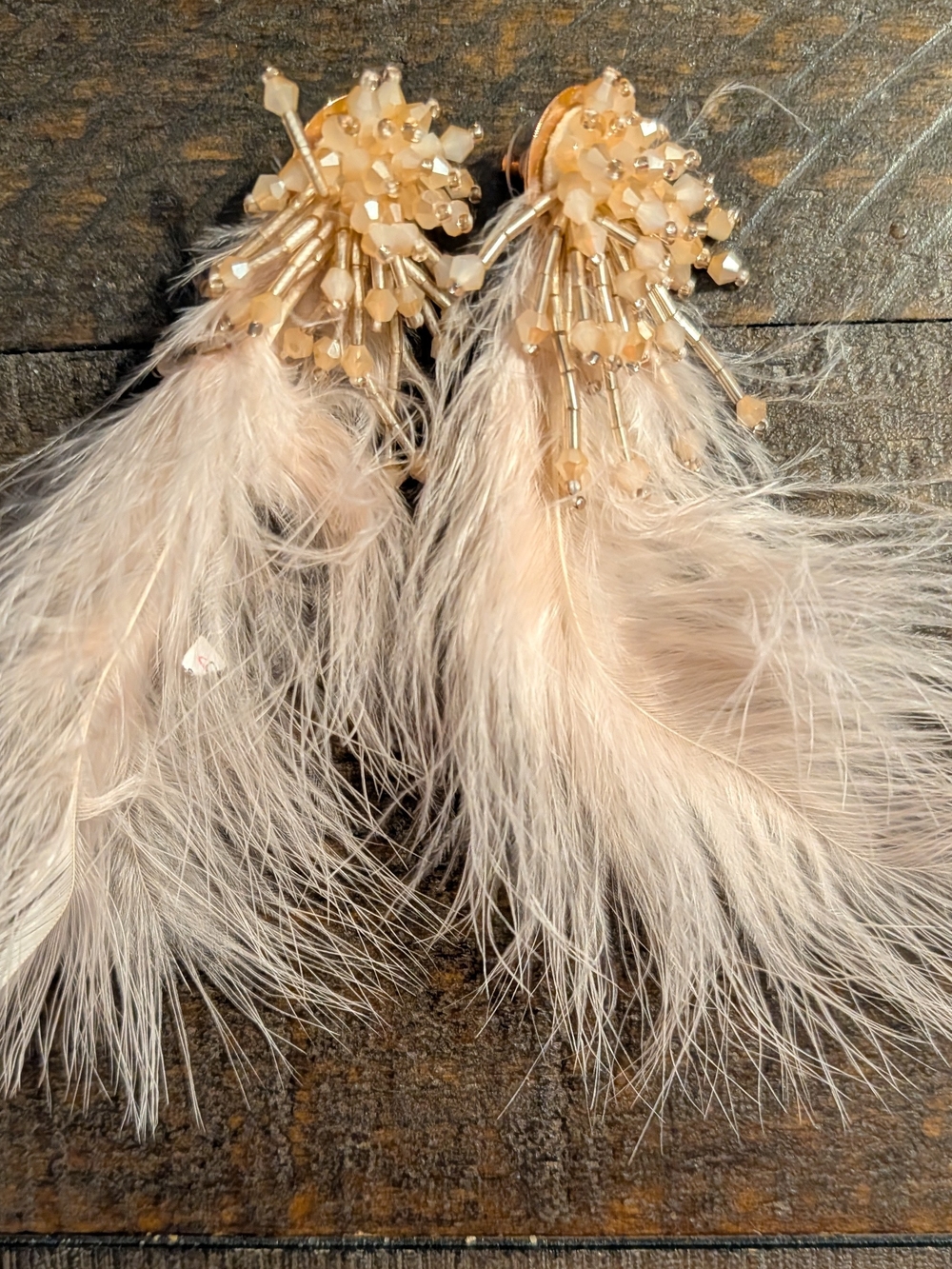 Delicate Feather Drop Earrings - Blush Pink